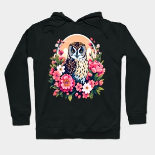 A Cute Short Eared Owl Surrounded by Bold Vibrant Spring Flowers Hoodie